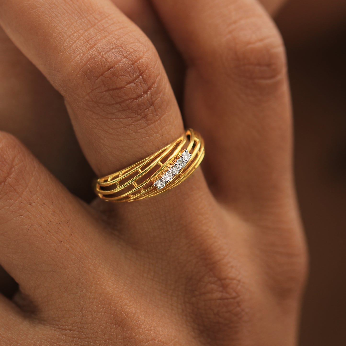 Textured Gold Weave Diamond Ring