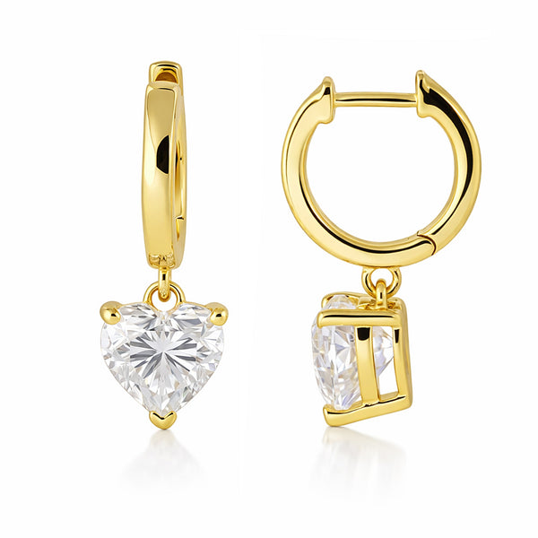 4.70 ct DEW White Moissanite Heart Dangle Earrings Gold Vermeil – Gift for Wife