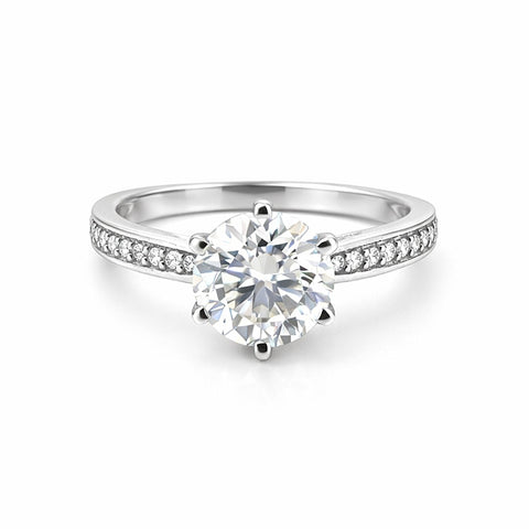 3.20 ct DEW Certified Round Cut White Moissanite Solitaire Ring 18K Gold Plated