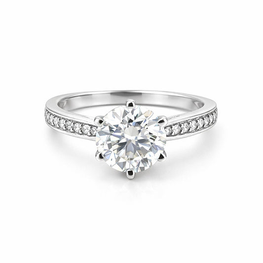 3.20 ct DEW Certified Round Cut White Moissanite Solitaire Ring 18K Gold Plated