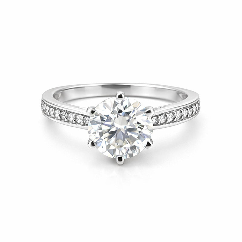 3.20 ct DEW Certified Round Cut White Moissanite Solitaire Ring 18K Gold Plated