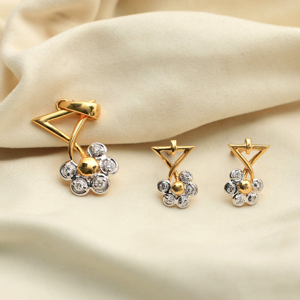 0.18 Ct IGI Certified Natural Diamond Pendant And Earrings Set 18KT Yellow Gold