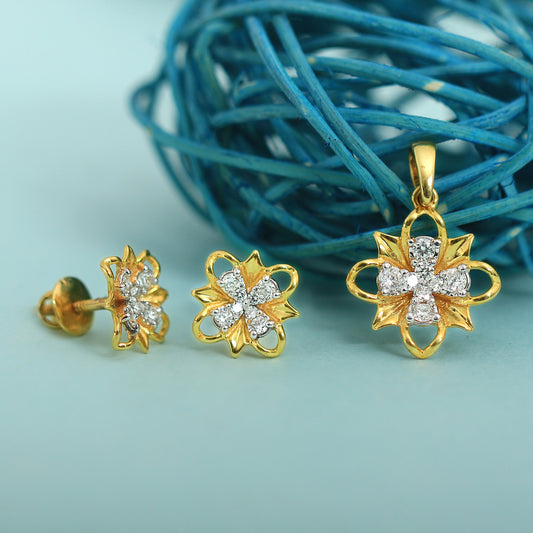 Golden Blossom Diamond Pendant Set