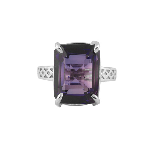 6 Ct. Certified Natural Emerald Cut Violet Amethyst 925 Sterling Silver Ring