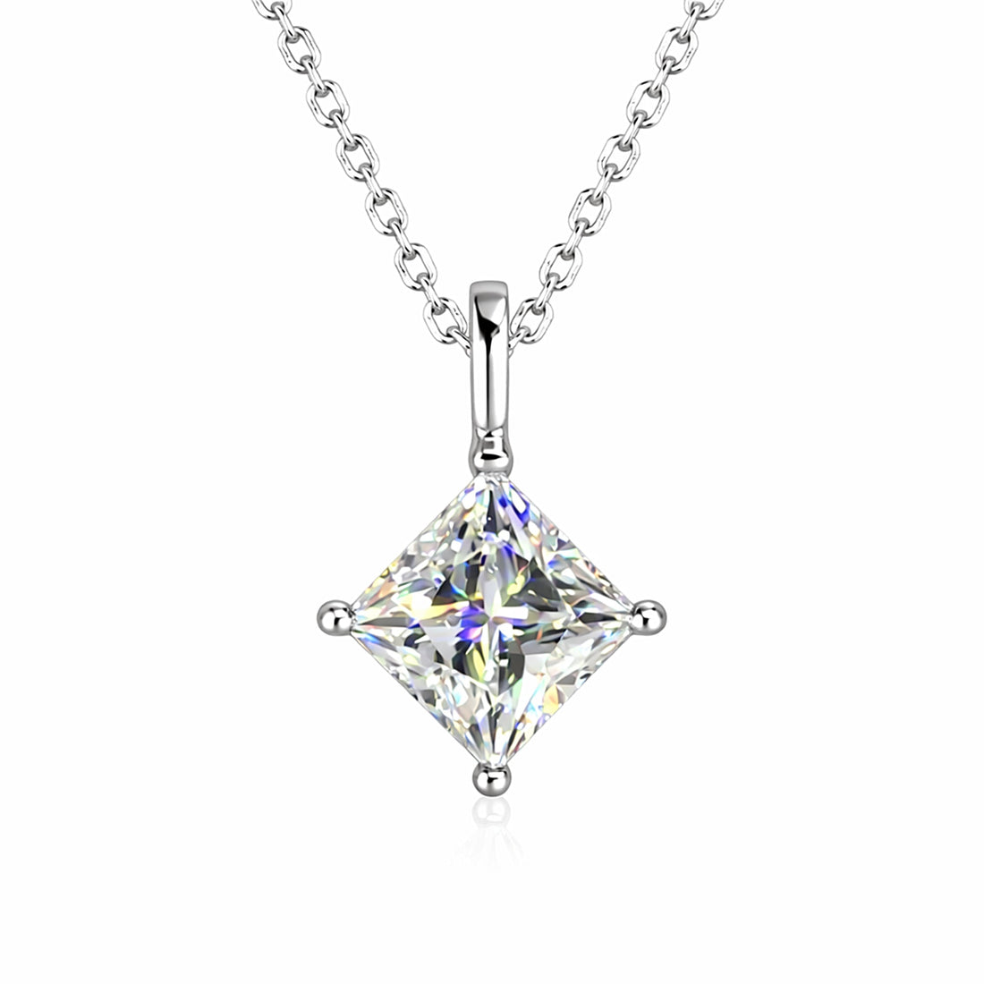 3.50 ct DEW Princess Cut White Moissanite Pendant in 18K Gold Plated Vermeil – Birthday Gift
