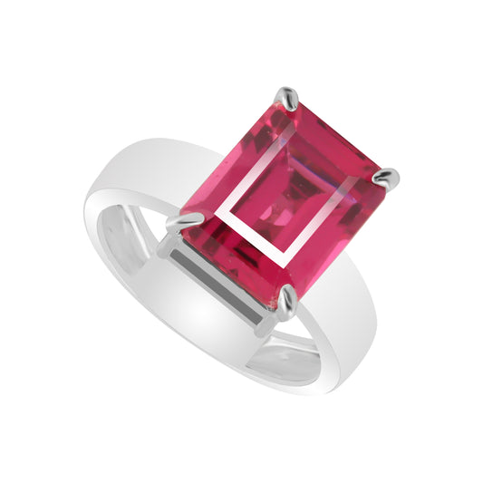 Certified 6 Ct. Natural Emerald Cut Red Ruby Ring in 925 Sterling Silver