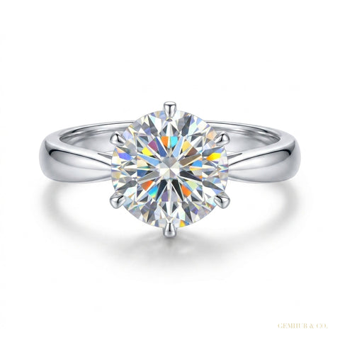 2.20 ct DEW White Moissanite Engagement Certified Ring – Anniversary Gift 18K Gold Plat 18K Gold Plated – white background main image