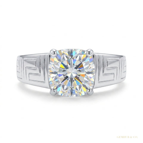 2.30 ct DEW Certified Cushion Cut White Solitaire Moissanite Ring 18K Gold Plated Verme 18K Gold Plated – white background main image