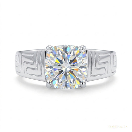 2.30 ct DEW Certified Cushion Cut White Solitaire Moissanite Ring 18K Gold Plated Verme 18K Gold Plated – white background main image