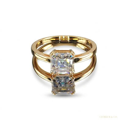 2.40 ct DEW Certified Asscher Cut White Solitaire Moissanite Ring 18K Gold Plated Verme 18K Gold Plated