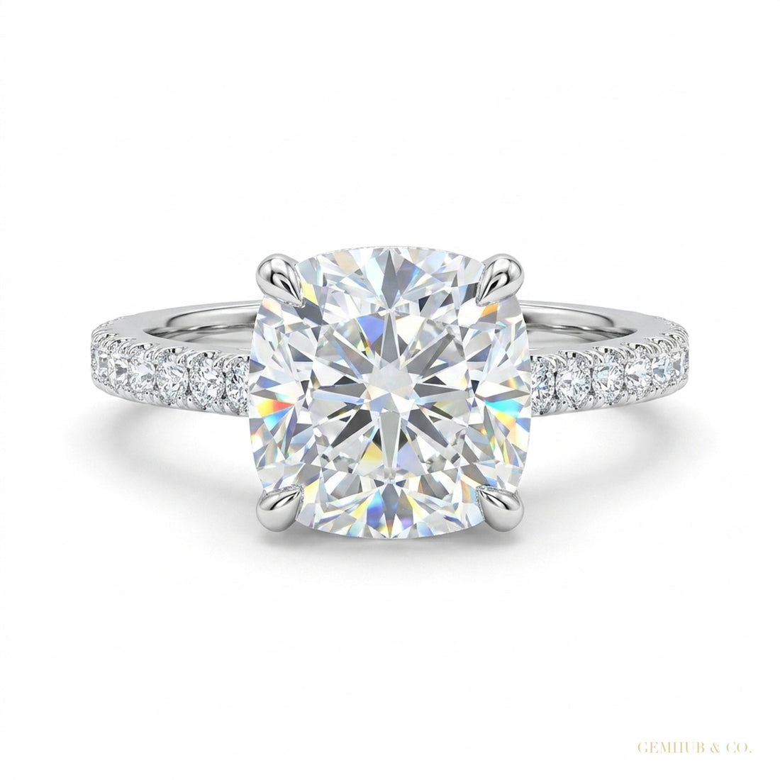 2.50 ct DEW Certified Cushion Cut White Moissanite Ring For Women 18K Gold Plated Vermeil – white background main image
