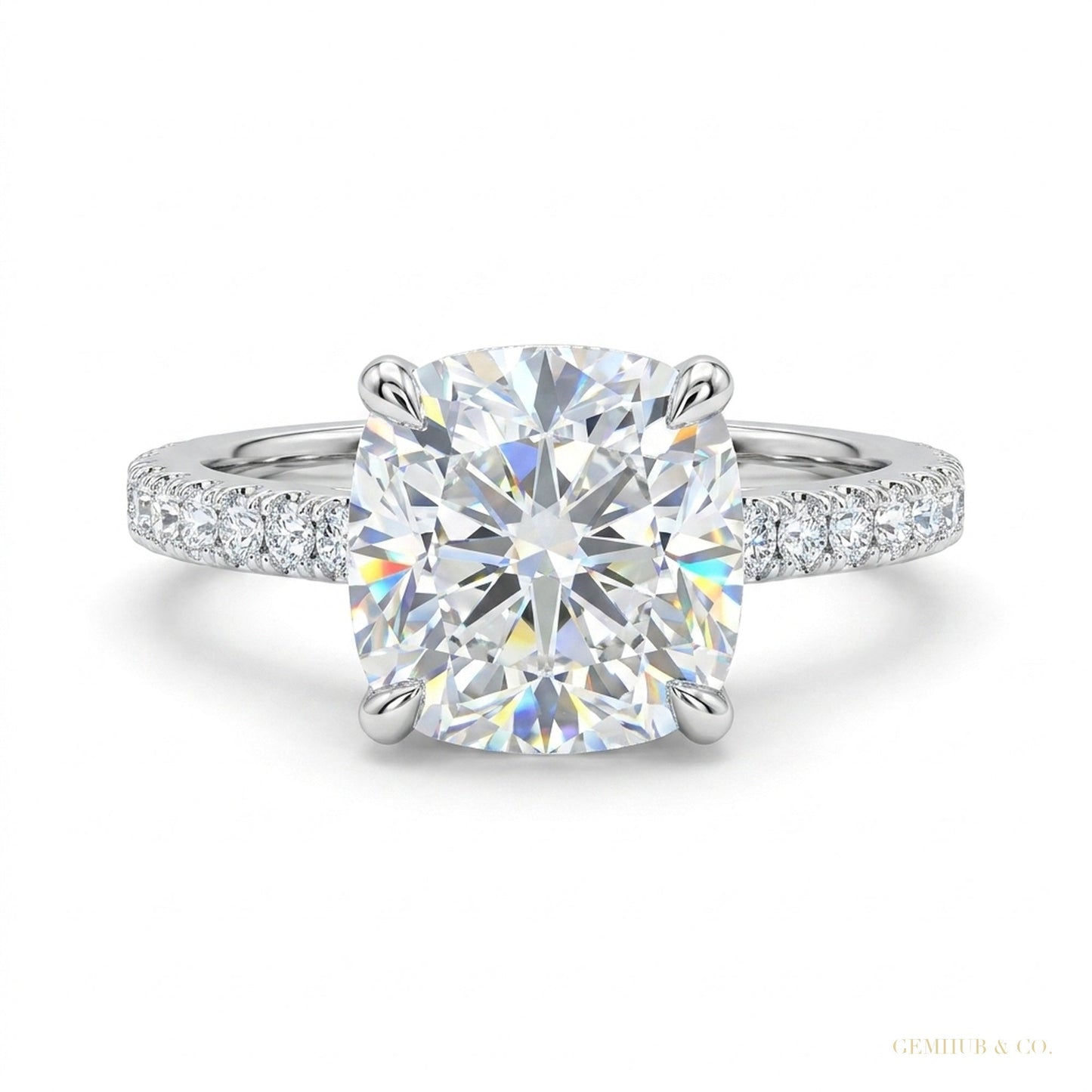 2.50 ct DEW Certified Cushion Cut White Moissanite Ring For Women 18K Gold Plated Verme 18K Gold Plated – white background main image