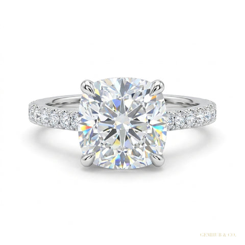 2.50 ct DEW Certified Cushion Cut White Moissanite Ring For Women 18K Gold Plated Verme 18K Gold Plated – white background main image