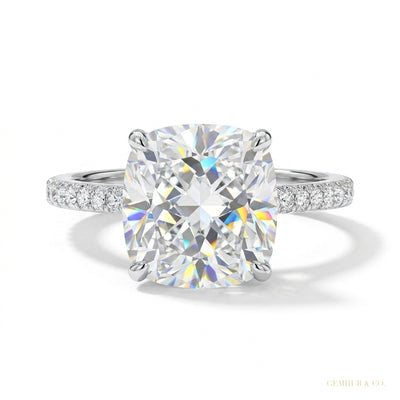 2.50 ct DEW Certified Cushion Cut White Moissanite Solitaire Ring 18K Gold Plated Verme 18K Gold Plated