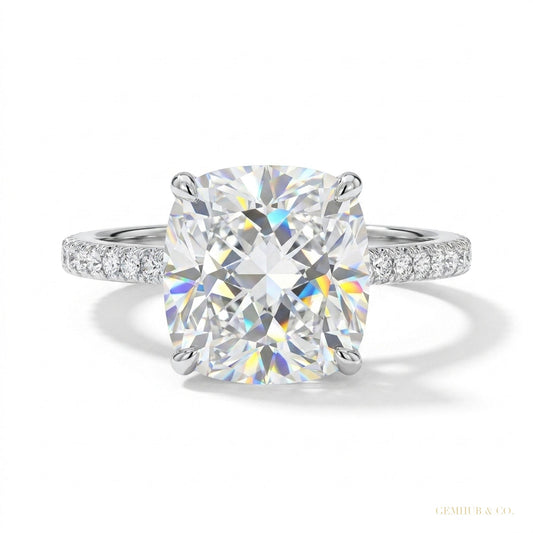 2.50 ct DEW Certified Cushion Cut White Moissanite Solitaire Ring 18K Gold Plated Verme 18K Gold Plated – white background main image