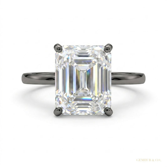 2.52 ct DEW Emerald Cut Certified F VS1 White Moissanite Ring For Lady 18K Gold Plated 18K Gold Plated – white background main image