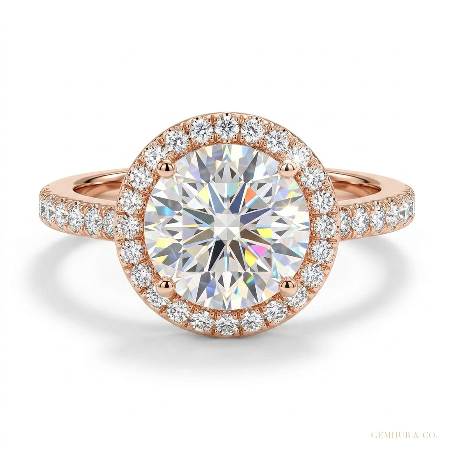 2.55 ct DEW Certified Round Cut F VS1 CVD White Moissanite Ring In 18K Gold Plated Verm 18K Gold Plated – white background main image