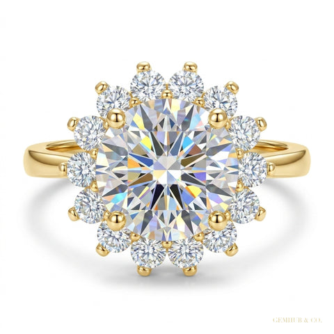 2.55 ct DEW Certified White Round Cut Certified Moissanite Solitaire Ring 18K Gold Plat 18K Gold Plated – white background main image