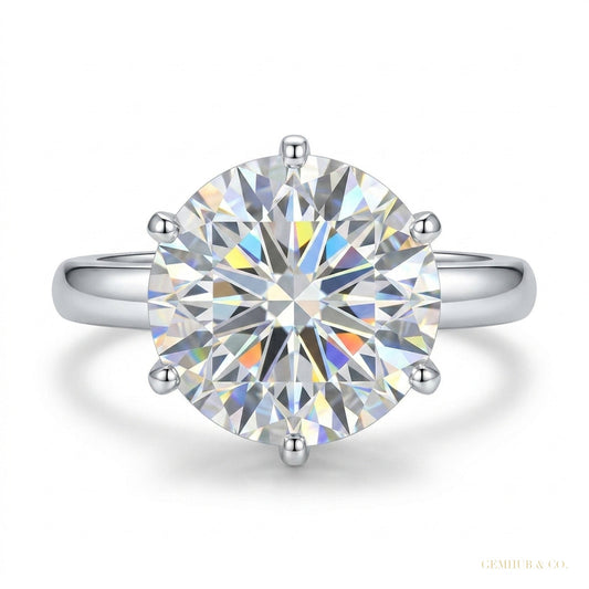 2.55 ct DEW Off White Round Moissanite Ring in Certified Engagement 18K Gold Plated Ver 18K Gold Plated – white background main image