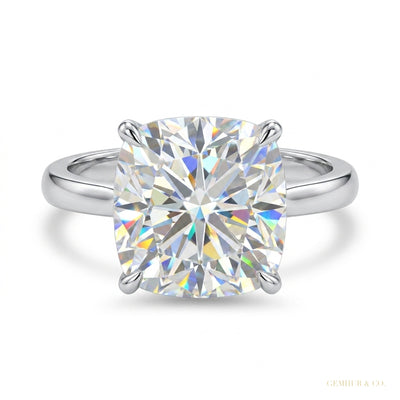 2.60 ct DEW Cushion Cut Off White Moissanite Solitaire Ring in – Rare 18K Gold Plated V 18K Gold Plated