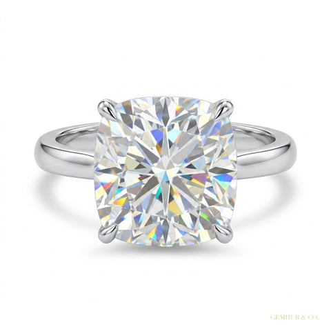 2.60 ct DEW Cushion Cut Off White Moissanite Solitaire Ring in – Rare 18K Gold Plated V 18K Gold Plated – white background main image