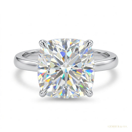 2.60 ct DEW Cushion Cut Off White Moissanite Solitaire Ring in – Rare 18K Gold Plated V 18K Gold Plated – white background main image