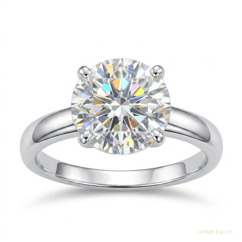 2.70 ct DEW Certified Round Cut White Moissanite Solitaire Ring 18K Gold Plated – white background main image