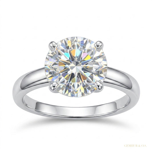 2.70 ct DEW Certified Round Cut White Moissanite Solitaire Ring 18K Gold Plated – white background main image