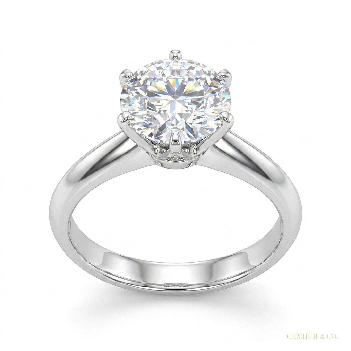 2.70 ct DEW Round Cut White Treated Moissanite Solitaire Ring in Cert 18K Gold Plated V 18K Gold Plated – white background main image