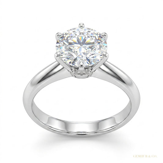 2.70 ct DEW Round Cut White Treated Moissanite Solitaire Ring in Cert 18K Gold Plated V 18K Gold Plated – white background main image