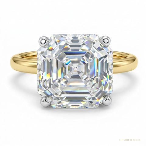 2.70 ct DEW White Moissanite Asscher Ring Engagement Gift for Bride 18K Gold Plated Ver 18K Gold Plated – white background main image
