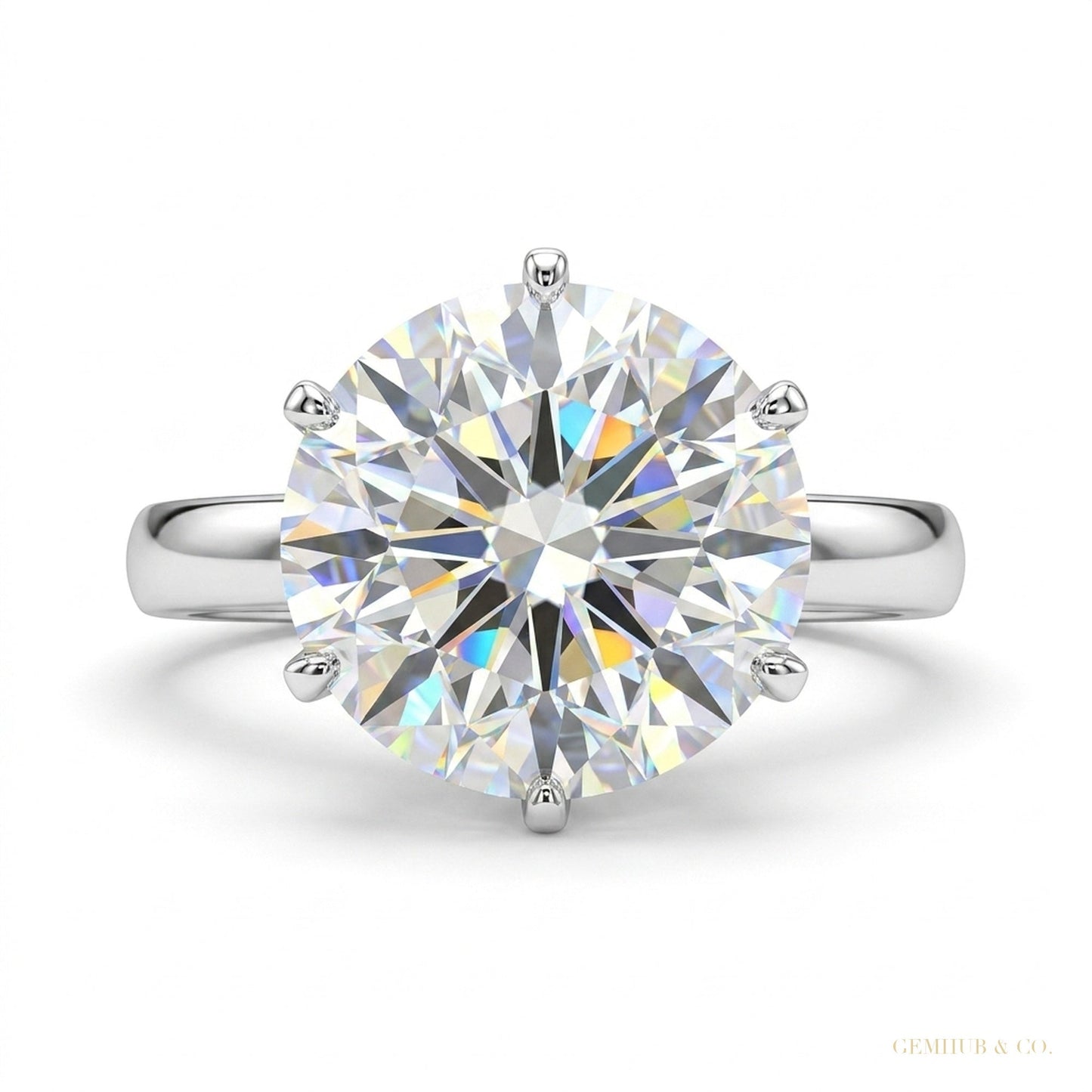 2.80 ct DEW Certified Round Cut White Moissanite Solitaire Ring 18K Gold Plated – white background main image