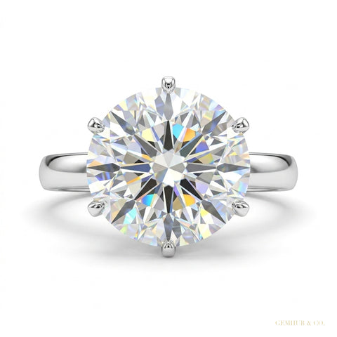 2.80 ct DEW Certified Round Cut White Moissanite Solitaire Ring 18K Gold Plated – white background main image