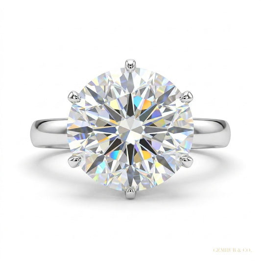2.80 ct DEW Certified Round Cut White Moissanite Solitaire Ring 18K Gold Plated – white background main image