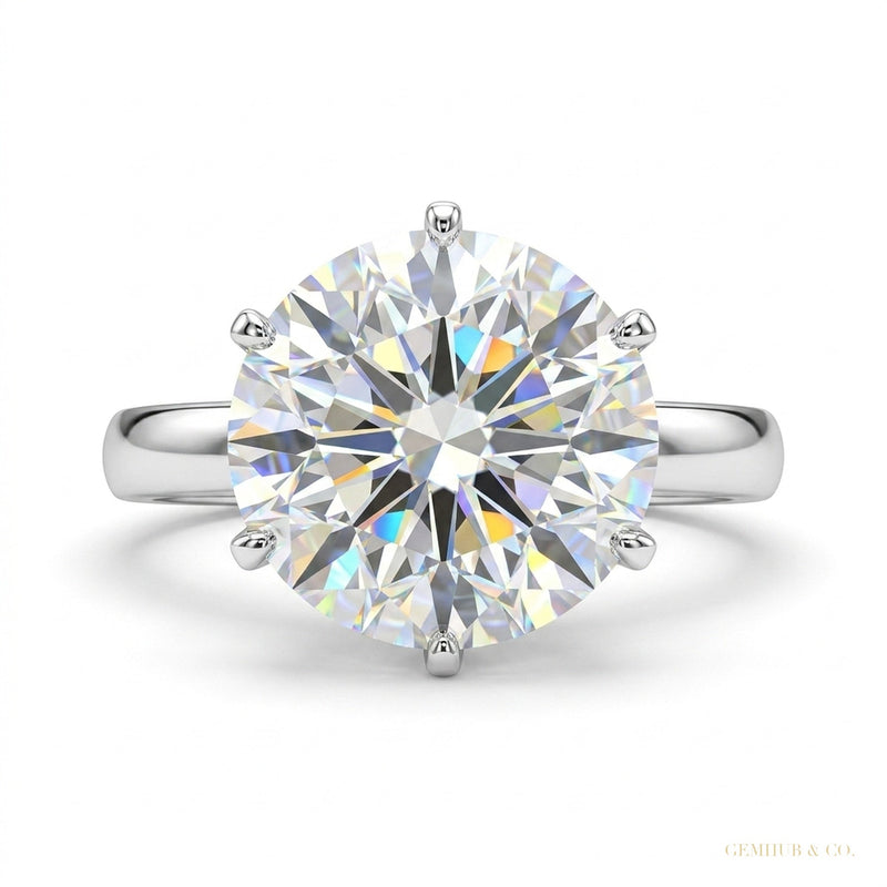 2.80 ct DEW Certified Round Cut White Moissanite Solitaire Ring 18K Gold Plated – white background main image