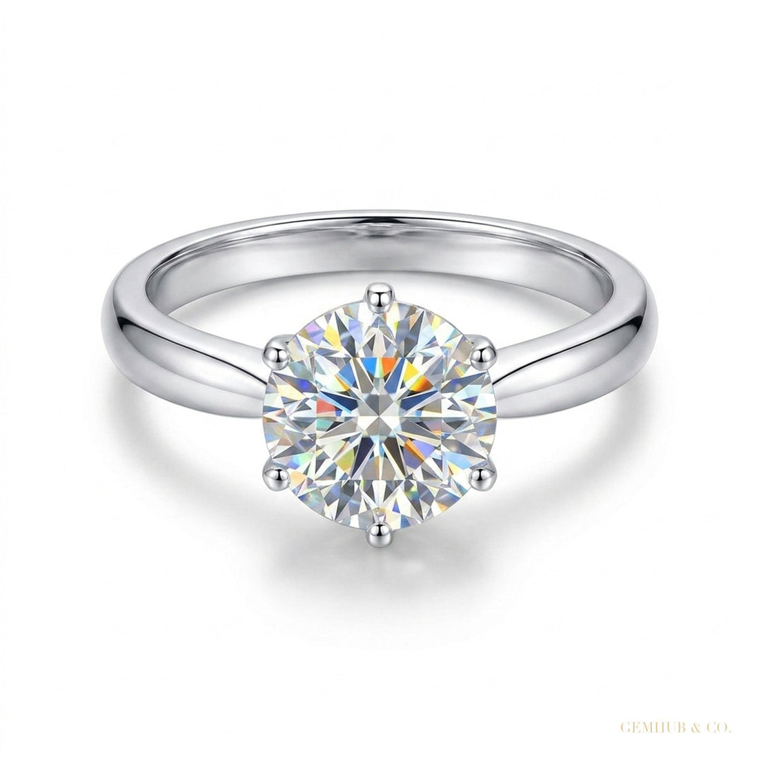 2.80 ct DEW Certified Round Cut White Moissanite Solitaire Ring For Wife 18K Gold Plated – white background main image