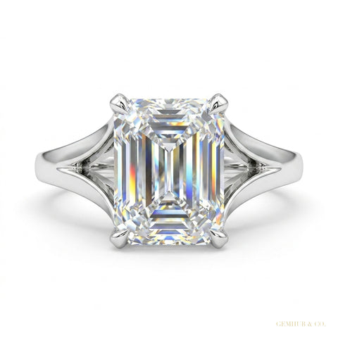 2.90 ct DEW Certified Emerald Cut Solitaire White Moissanite Ring 18K Gold Plated Verme 18K Gold Plated – white background main image