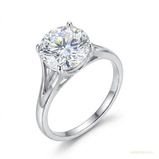 2.90 ct DEW Certified Emerald Cut Solitaire White Moissanite Ring For Women 18K Gold Plated – white background main image