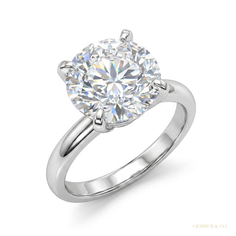 2.90 ct DEW Certified Round Cut F VS1 White Moissanite Ring In For Love 18K Gold Plated – white background main image