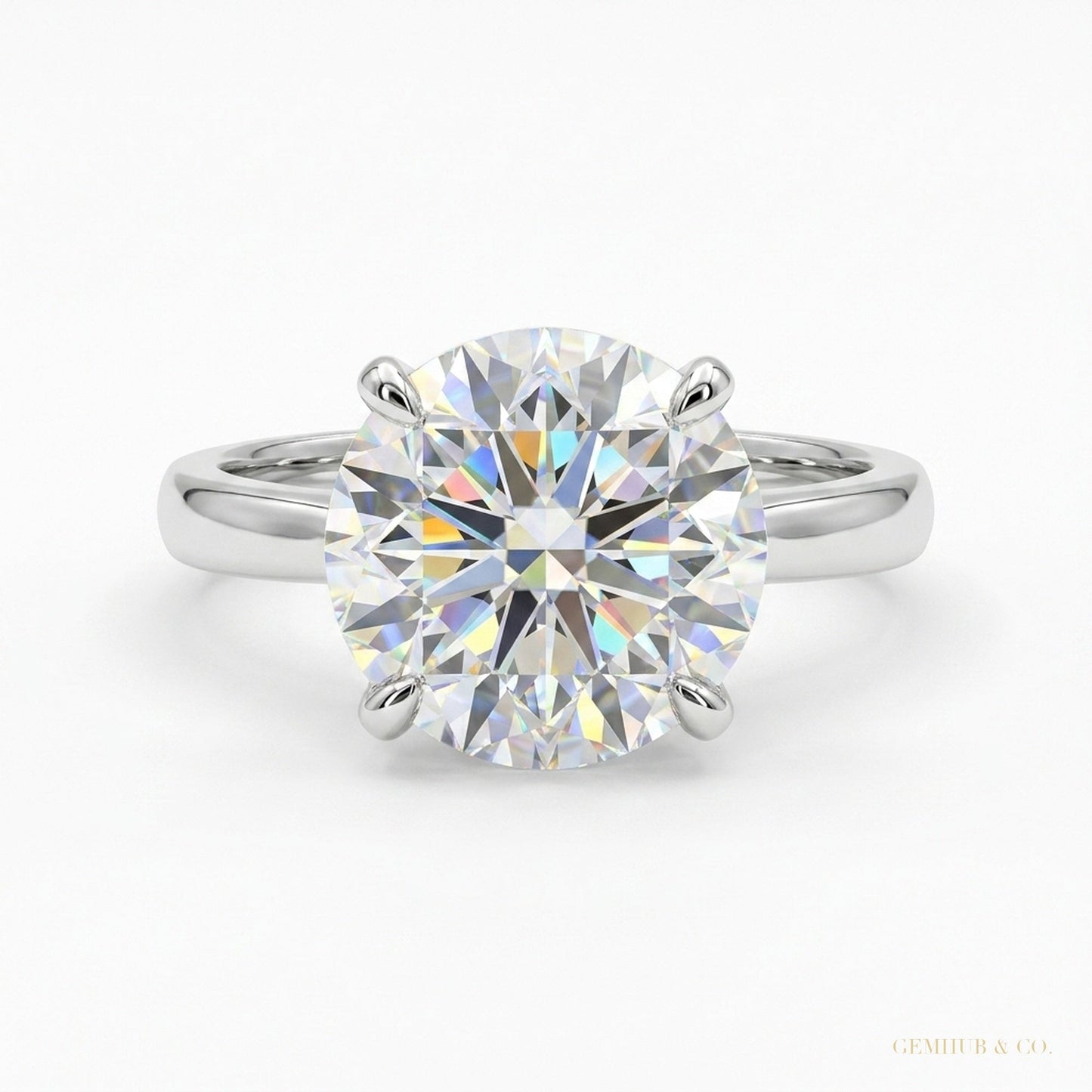 2.90 ct DEW Certified Round Cut Off White Moissanite Ring In 18K Gold Plated – white background main image