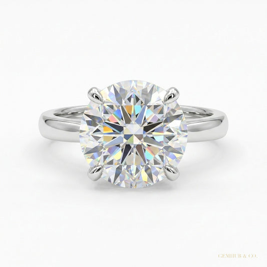 2.90 ct DEW Certified Round Cut Off White Moissanite Ring In 18K Gold Plated – white background main image