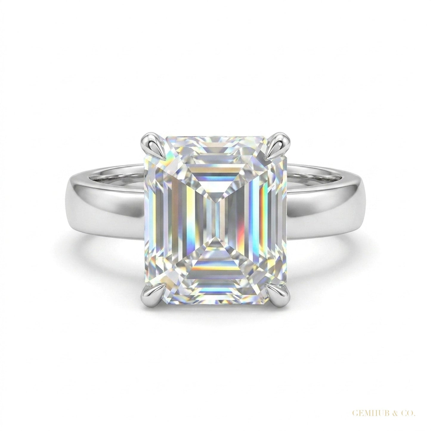 2.90 ct DEW Emerald Cut Certified White Moissanite Ring For Women 18K Gold Plated Verme 18K Gold Plated – white background main image