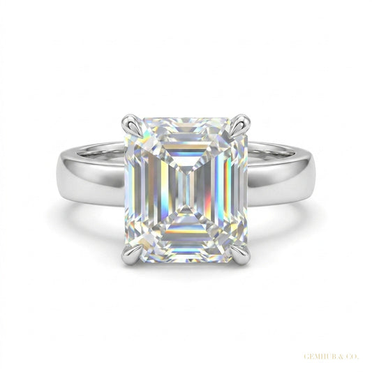 2.90 ct DEW Emerald Cut Certified White Moissanite Ring For Women 18K Gold Plated Verme 18K Gold Plated – white background main image