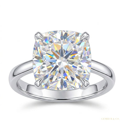 2 ct DEW Certified Cushion Cut Off White Moissanite Solitaire Ring 18K Gold Plated Verm 18K Gold Plated