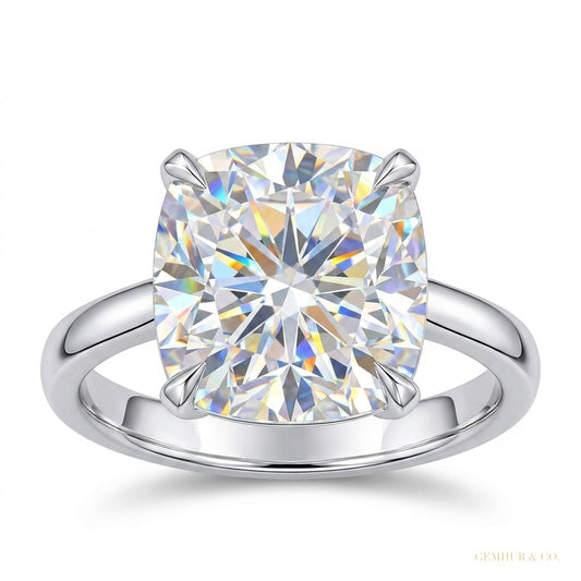 2 ct DEW Certified Cushion Cut Off White Moissanite Solitaire Ring 18K Gold Plated Verm 18K Gold Plated – white background main image
