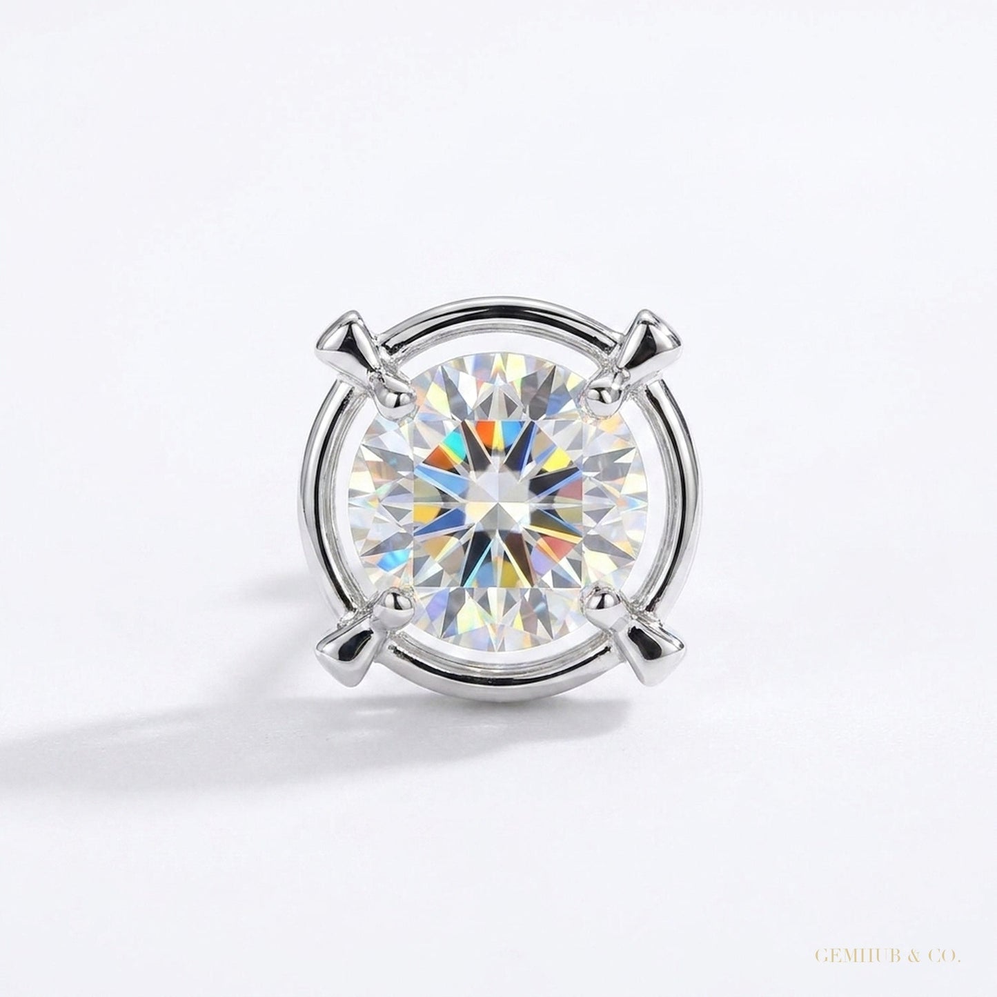 2 ct DEW Certified Treated White Moissanite Solitaire Studs Great Shine 18K Gold Plated – white background main image