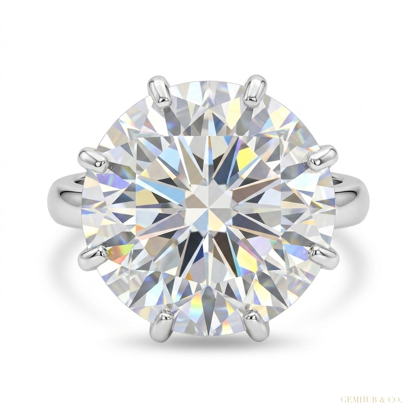 20.50 ct DEW Certified White Moissanite Solitaire Ring – New Year Gift 18K Gold Plated 18K Gold Plated – white background main image