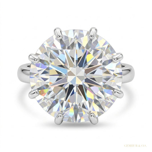 20.50 ct DEW Certified White Moissanite Solitaire Ring – New Year Gift 18K Gold Plated 18K Gold Plated – white background main image