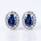 2.00ct DEW certified blue moissanite halo stud earrings in gold vermeil - white background main image