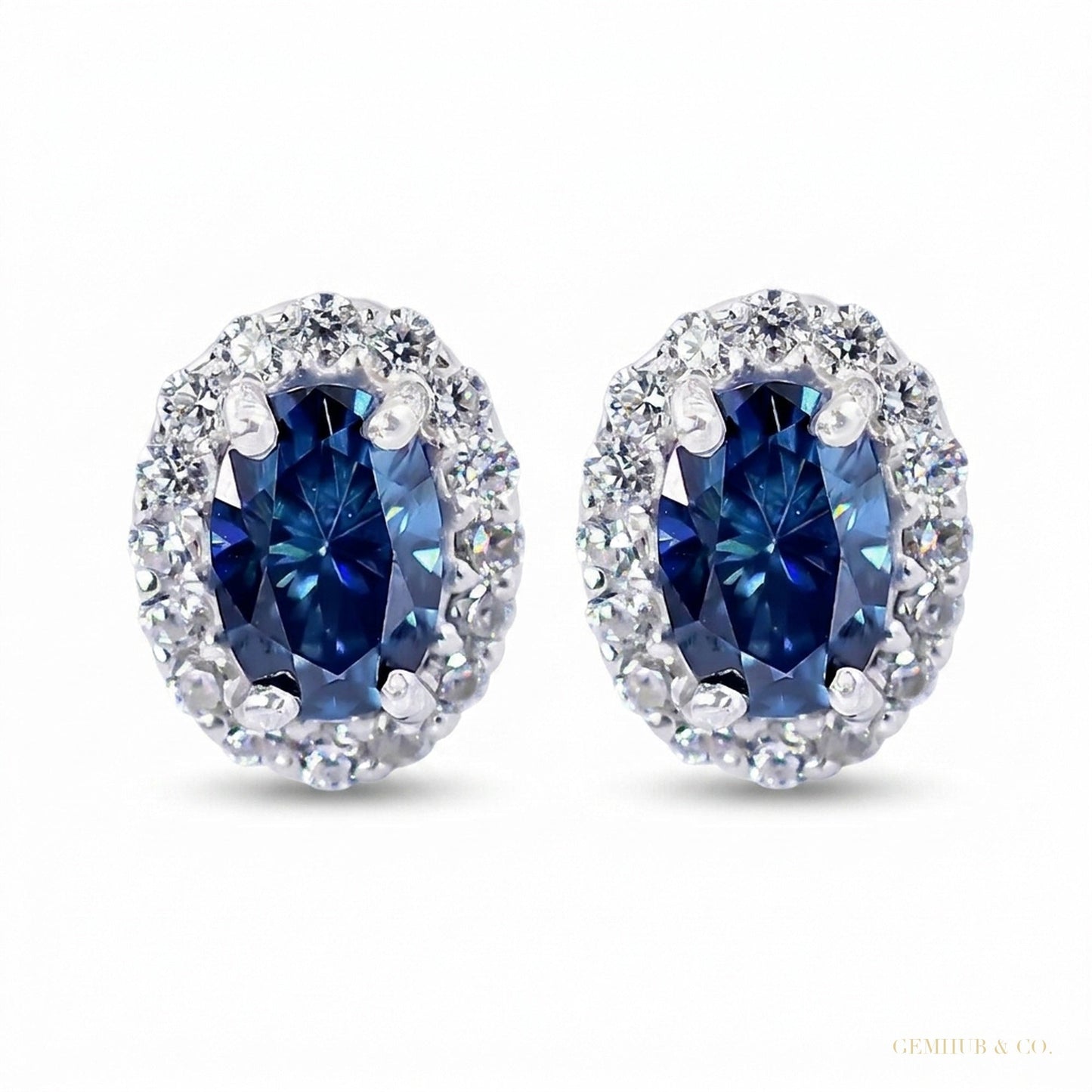 2.00 ct DEW Certified Blue Moissanite Stud Earrings in Gold Vermeil For Women – white background main image